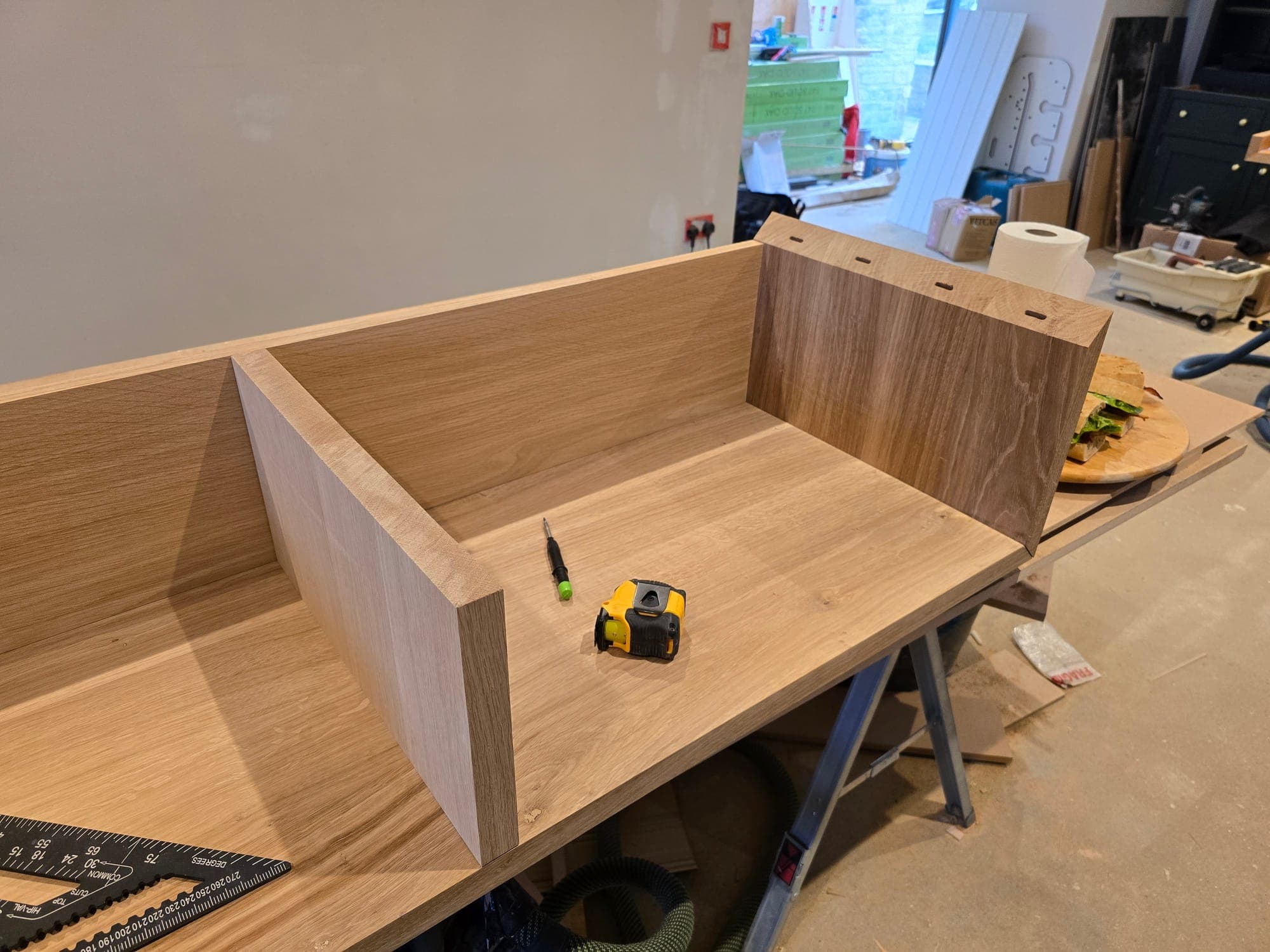 Kitchen island carcass being built on site