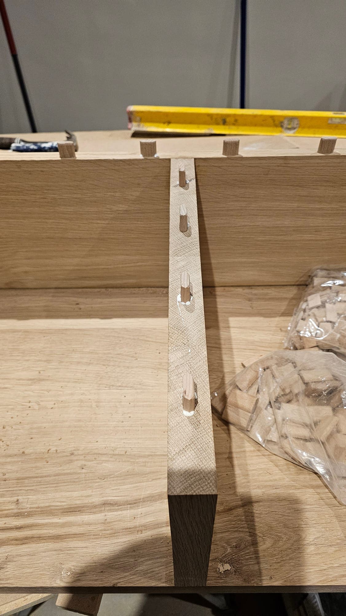 Oak joinery detail with pegged joints