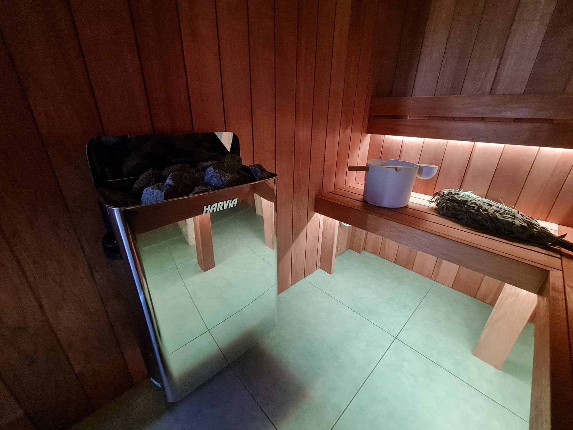 The heater beside the lower bench