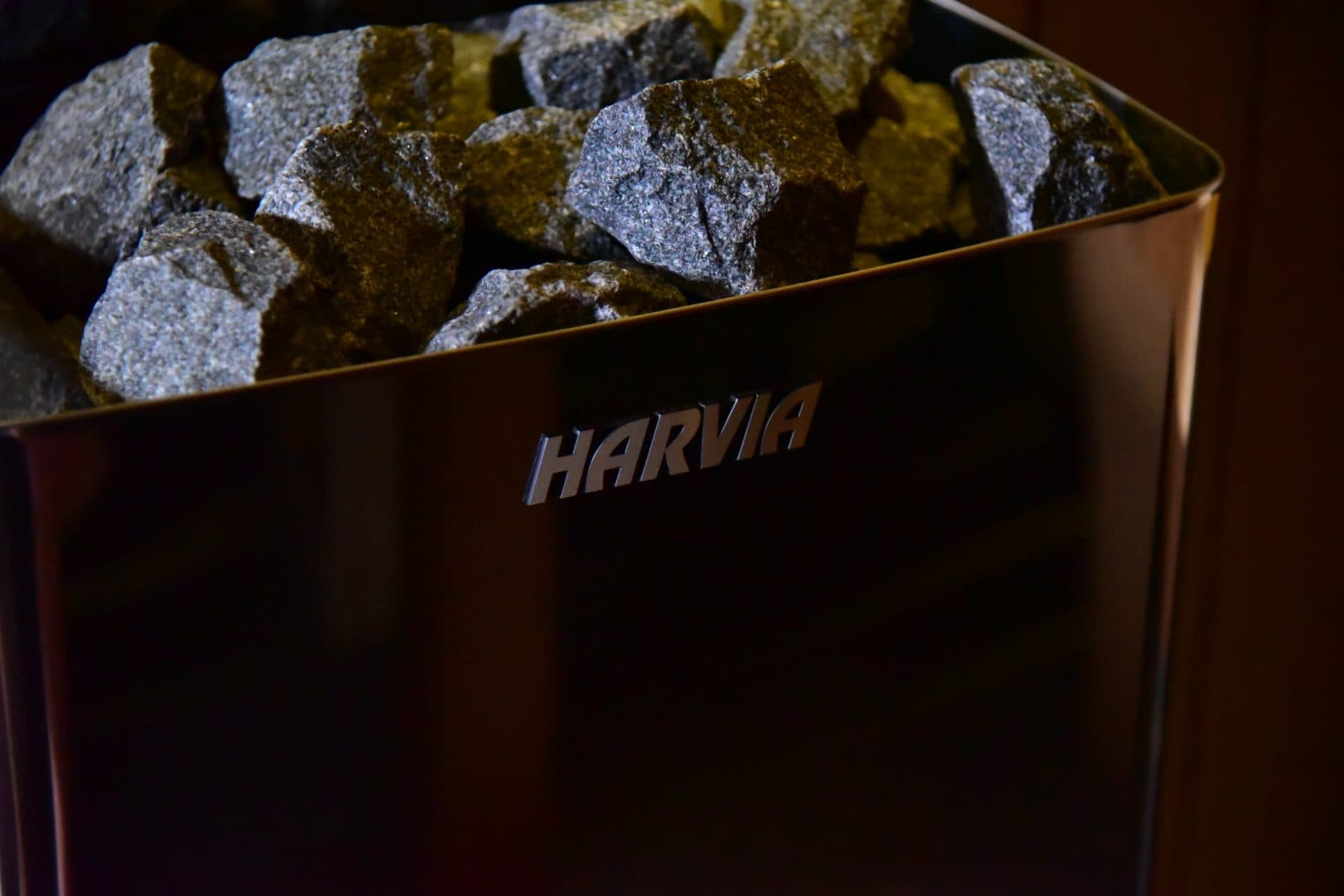 Sauna stones on the heater